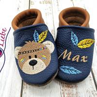 Bio Krabbelschuhe mit Namen für Baby und Kinder (Öko Lederpuschen) mit Indianerbär- personalisierte Lauflernschuhe Bild 10
