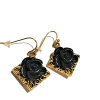 Ohrringe Blumen schwarz gothic Brautschmuck Ohrhänger Rose Blüten Bild 1
