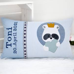 Namenskissen mit Stickdatei Pandabär, personalisiertes Kissen mit Name, Geburtskissen, Kuschelkissen, Blau, Geschenk zur Bild 2