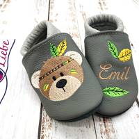 Bio Krabbelschuhe mit Namen für Baby und Kinder (Öko Lederpuschen) mit Indianerbär- personalisierte Lauflernschuhe Bild 7
