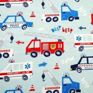 Stoffonkel Jersey Fahrzeuge Feuerwehr Autos Kinderstoff Bekleidungsstoff Kinderkleidung Bild 1