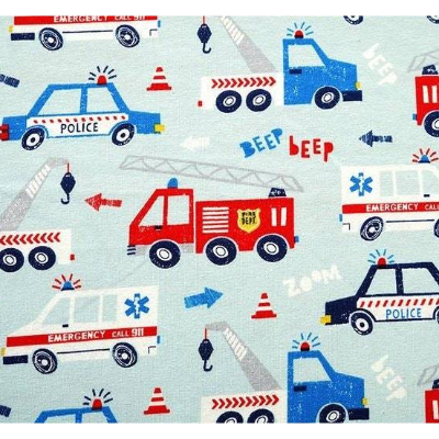 Stoffonkel Jersey Fahrzeuge Feuerwehr Autos Kinderstoff Bekleidungsstoff Kinderkleidung