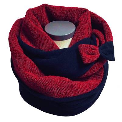 Loopschal Winter Damen Rot Schwarz – Boucle & Sportfleece, 140x25 cm, la miscela