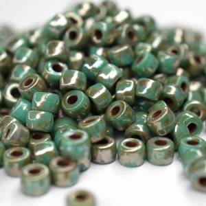10g Czech Seed Beads Matubo, 6/0 Green Turquoise Silver Picasso Bild 1
