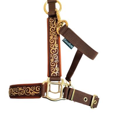 Halfter Warmblut Lancelot personalisierbar Pferdehalfter Größe Warmblut braun gold