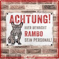 Hundeschild ACHTUNG! (Französische Bulldogge) mit Hundename, wetterbeständiges Warnschild Bild 2
