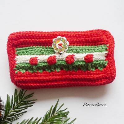 Gehäkelte Taschentüchertasche - Weihnachten,Taschentücherbox,TaTüTa,Universaltasche,Etui,Geschenk,rot,grün