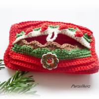 Gehäkelte Taschentüchertasche - Weihnachten,Taschentücherbox,TaTüTa,Universaltasche,Etui,Geschenk,rot,grün Bild 3