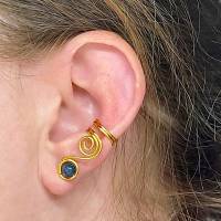 Ear Cuff "Vortex" Gold mit Dumortierit für das LINKE Ohr Ohrklemme Ohrmanschette Ohrschmuck Fakepiercing Bild 1