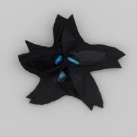 Anstecknadel Stern schwarz aus Lederimitat mit Perlen, Anstecknadel silberfarben, Brosche 10 cm, Schmuck, Accessoires Bild 1