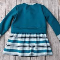 Girly Sweater mit Schößchen - Mädchenkleid - Größe 110 - petrol grau gestreift Bild 3