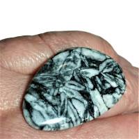 Ring Pinolith schwarz weiß mit 35 x 23 Millimeter großem Tropfen Stein statementring Geschenk Bild 3