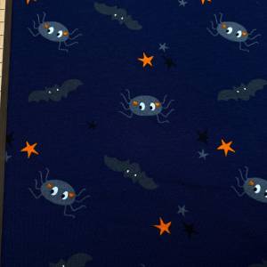 Jersey Halloween - Fledermaus - Spinne - Sterne - 14,50 EUR/m - dunkelblau Bild 1