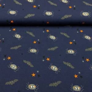 Jersey Halloween - Fledermaus - Spinne - Sterne - 14,50 EUR/m - dunkelblau Bild 3
