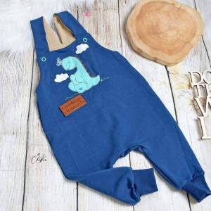 Set Latzhose mit Shirt, Stickdatei Dino, Größe 68/74, Junge senf blau, Strampler mit Langarmshirt Bild 4