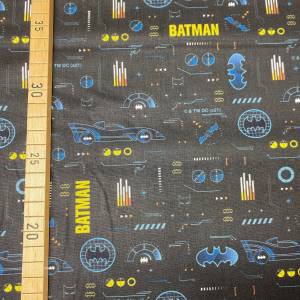 Batman Stoff - Batman Schriftzug - schwarz - 13,00 EUR/m - Batmobil - Batman Logo - 100% Baumwolle - Lizenzstoff Bild 1