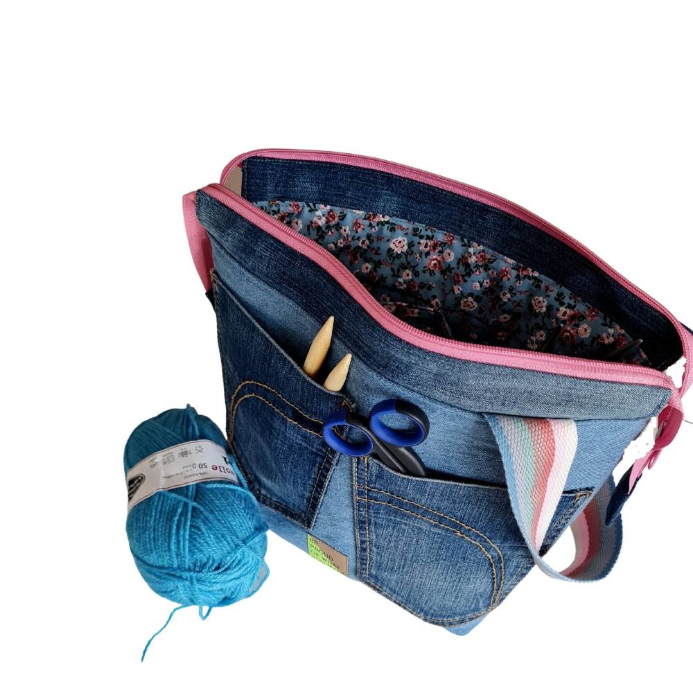Projekttasche aus Jeans, Hobbytasche, praktische Tasche für dein Hobby Bild 1