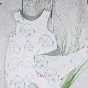 Mädchen Baby Strampler Elefanten weiß mint Babykleidung  handmade Kinderkleidung Gr. 50-92 Bild 2