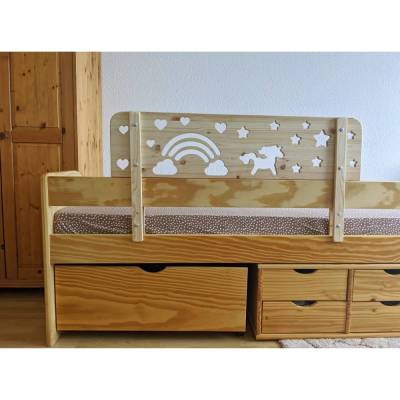 Rausfallschutz aus Holz mit EINHORN Motiv , Bettgitter für Kinderbett (100 cm breit)