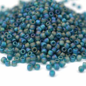 Toho Seed Beads 11/0 Transparent Frosted Rainbow Teal Bild 1