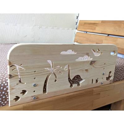 Rausfallschutz aus Holz mit DINOS Motiv , Bettgitter für Kinderbett (60 cm breit)