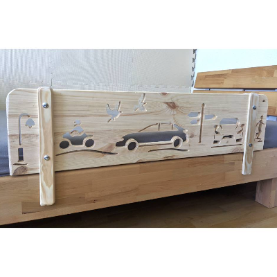 Rausfallschutz aus Holz mit AUTOS Motiv , Bettgitter für Kinderbett (100 cm breit)