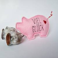 Rosa Glücksschweinchen aus Filz "VIEL GLÜCK - Herzchen" von he-ART by helen hesse Bild 2