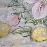 CHRISTROSEN IM SCHNEE 60cmx50cm - glitzerndes Blumenbild im Shabby Chic Look auf Leinwand Bild 8