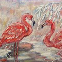 WINTER ROMANCE - Winterbild mit Flamingos auf Leinwand mit Glitter - Christiane Schwarz Bild 3