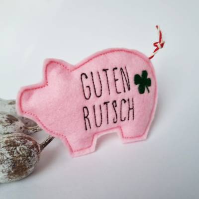 Rosa Glücksschweinchen aus Filz "GUTEN RUTSCH - Klee" von he-ART by helen hesse