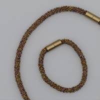 Schmuckset gehäkelt, bronze irisierend, Kette + Armband, 45 + 20 cm, Glasperlen, Häkelschmuck, Unikat Bild 2