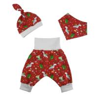 Baby Frühchen Set Pumphose-Mütze-Tuch "Dinos & Geschenke" ab Gr. 38-40 Geschenk Geburt Weihnachten Bild 1