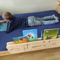 2in1 _ Bücheregal & Rausfallschutz _ aus Holz mit Motiv _ Bettgitter / Bettablage (100 cm breit) Bild 2
