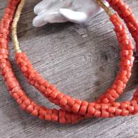 Recyclingglas-/Pulverglasperlen - Krobo Blumen Perlen - koralle, orange - ca. 9-10mm, handgemacht aus Ghana Bild 1