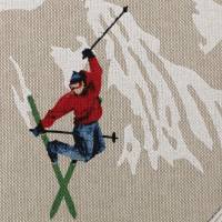 Deko Druck Christian Leinenoptik Skifahrer  Berge  beige(1m /11,00€) Bild 2