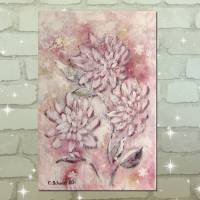 FROSTIGE DAHLIEN 40cmx60cm - glitzerndes Blumenbild im Shabby Chic Look auf Leinwand Bild 1