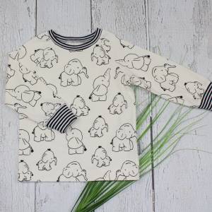 Langarmshirt Longsleeve Pullover T-Shirt Elefanten Mädchen Junge Baby handmade Kinderkleidung ecru schwarz weiß Bild 1