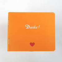 Set Notizhefte, Danke, 4 Hefte, hell-blau schwarz orange, Herz, handgefertigt, Büttenpapier Bild 3