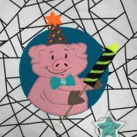 Doodle Stickdatei Silvester-Schwein Bild 2