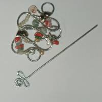 Tuchnadel mit Edelstein Perlen Mix 80 x 60 Millimeter aus Aluminium gehämmert in silberfarben Schmetterling Geschenk Bild 7