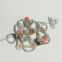 Tuchnadel mit Edelstein Perlen Mix 80 x 60 Millimeter aus Aluminium gehämmert in silberfarben Schmetterling Geschenk Bild 9