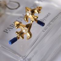 Ohrstecker „frz. Lilie“ Silber vergoldet mit Lapislazuli und Zuchtperle Bild 3
