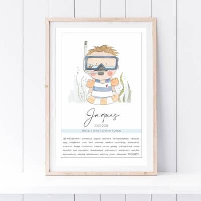 Personalisiertes Poster zur Geburt - Sternzeichen / Tierkreiszeichen Wassermann Junge o. Mädchen (bitte wähle Motiv) 