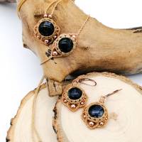 Makramee Schmuckset mit Pietersit aus Halskette, Armband und Ohrringen Bild 5