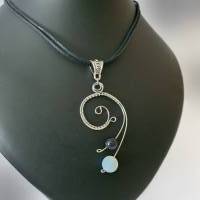 Drahtschmuck Anhänger /Opal & Blaufluss Perlen Anhänger aus Edelstahldraht/ Halskette mit Edelstein/ Boho Kettte Bild 2