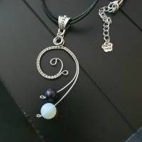 Drahtschmuck Anhänger /Opal & Blaufluss Perlen Anhänger aus Edelstahldraht/ Halskette mit Edelstein/ Boho Kettte Bild 7