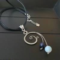 Drahtschmuck Anhänger /Opal & Blaufluss Perlen Anhänger aus Edelstahldraht/ Halskette mit Edelstein/ Boho Kettte Bild 8
