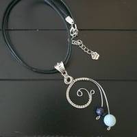 Drahtschmuck Anhänger /Opal & Blaufluss Perlen Anhänger aus Edelstahldraht/ Halskette mit Edelstein/ Boho Kettte Bild 9
