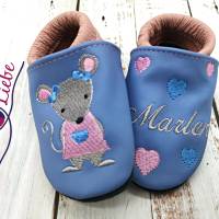 Bio Krabbelschuhe mit Namen für Baby und Kinder (Öko Lederpuschen) mit Mausmädchen - personalisierte Lauflernschuhe Bild 6