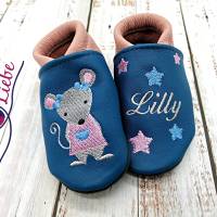 Bio Krabbelschuhe mit Namen für Baby und Kinder (Öko Lederpuschen) mit Mausmädchen - personalisierte Lauflernschuhe Bild 7